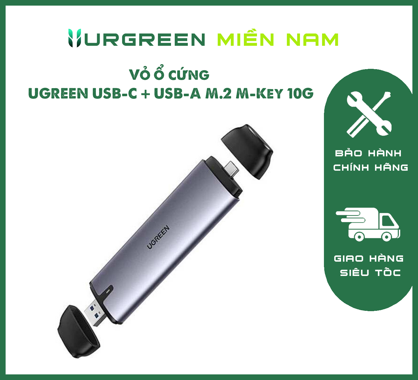 Vỏ ổ cứng UGREEN USB-C + USB-A M.2 M-Key 10G 70532